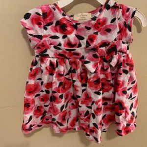 Kate Spade Baby 18M	Pink White & Black Flower dress, short sleeve, bow at waist